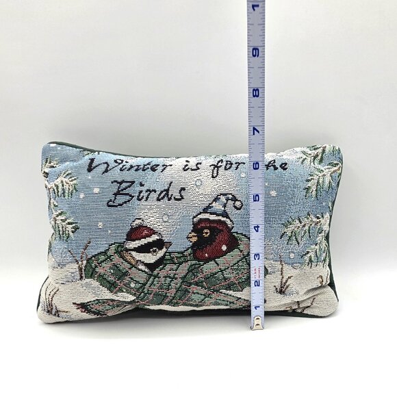 Decorative Cute Tapestry Pillow “Winter Is For The Birds” Cardinal and Snow Bird - Picture 4 of 4